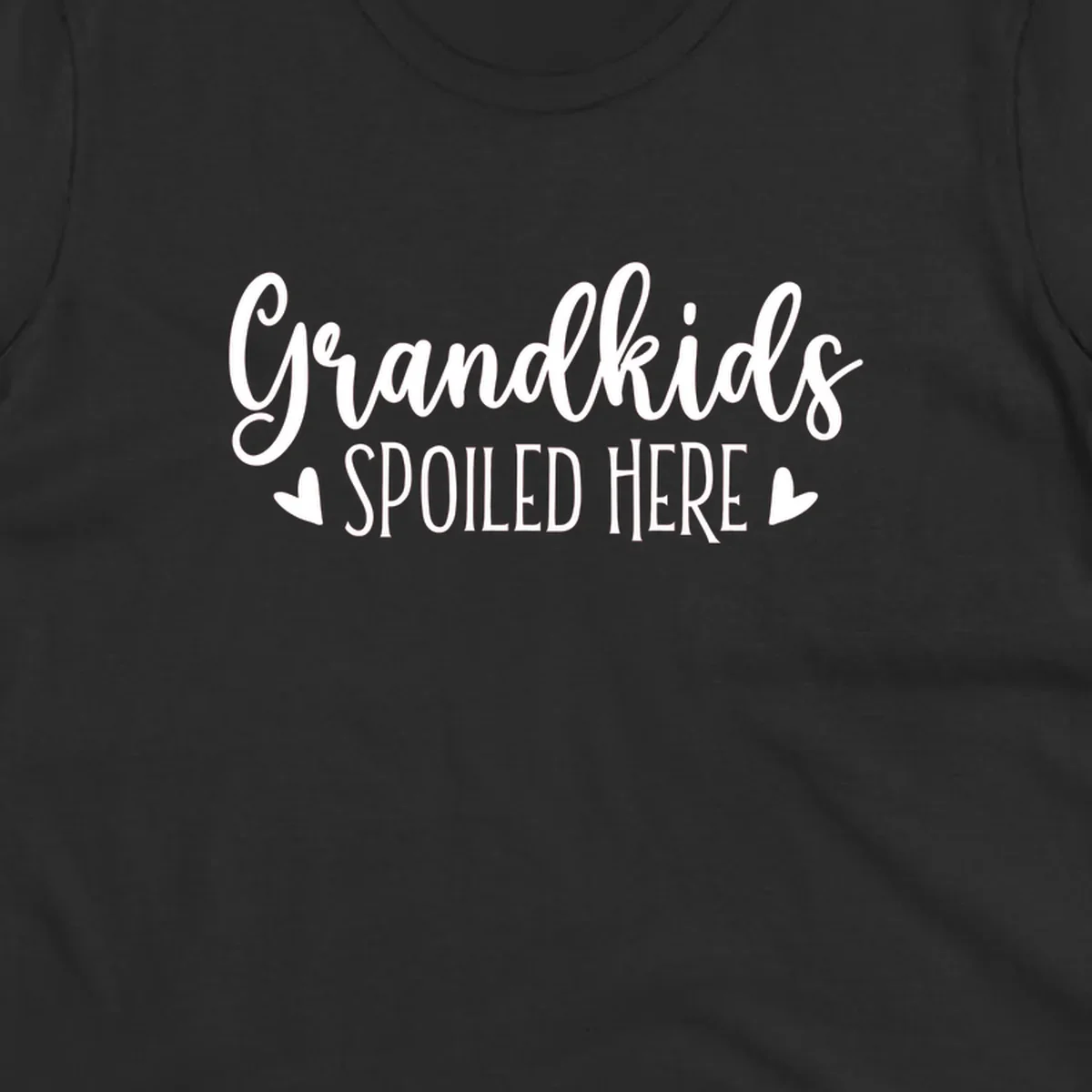 Grandkids Spoiled Here typography design with heart accents.