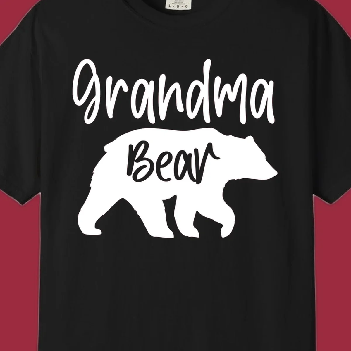 Grandma Bear graphic tee design with text and bear silhouette.
