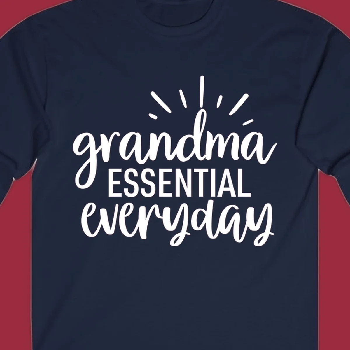 Grandma Essential Everyday text design with sun rays.