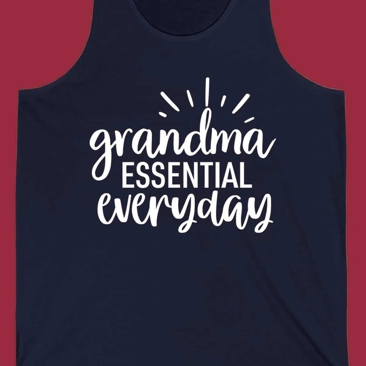 Grandma Essential Everyday text design with sun rays.