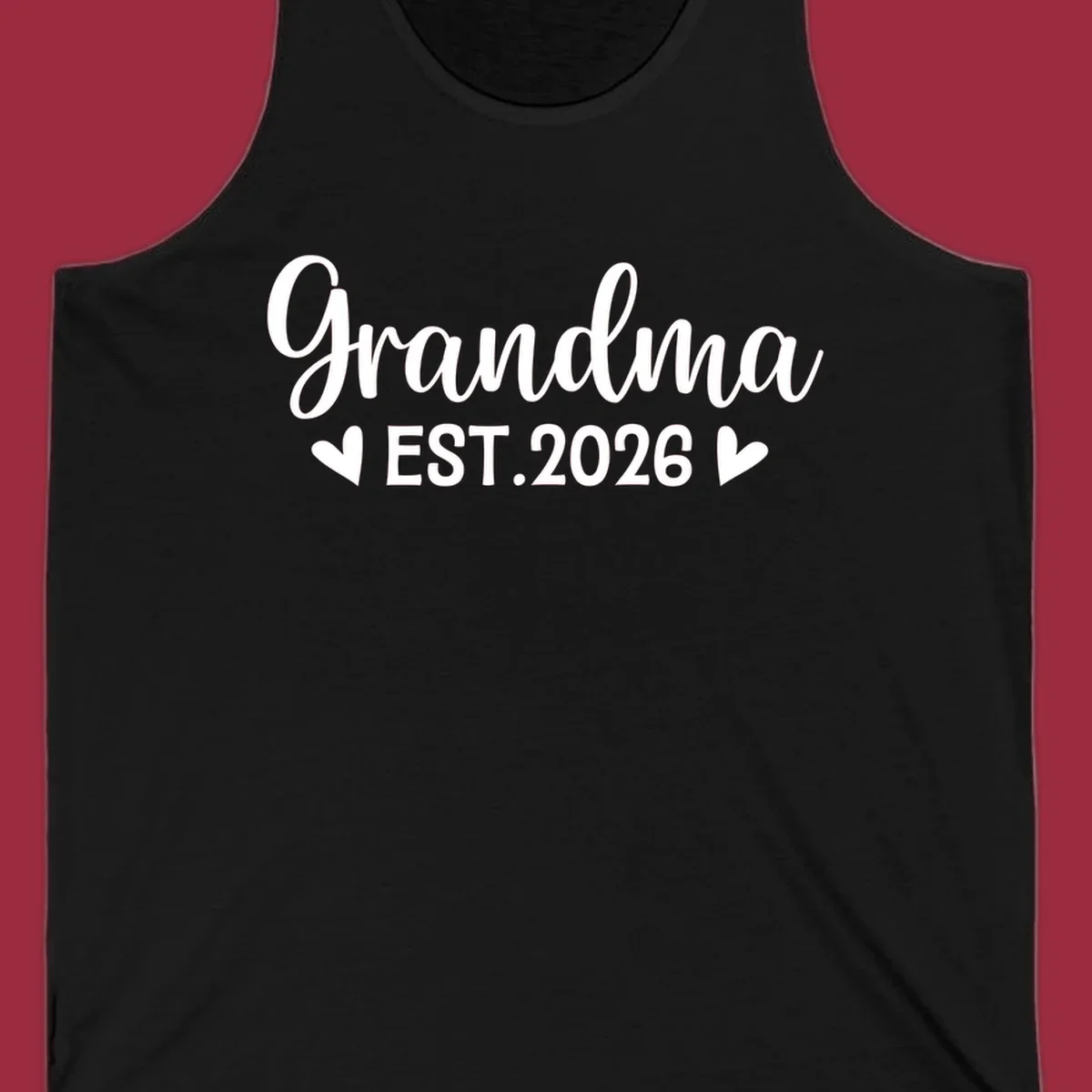 Grandma Est. 2026 text design with heart icons.