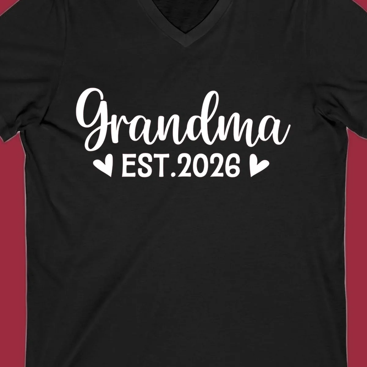 Grandma Est. 2026 text design with heart icons.
