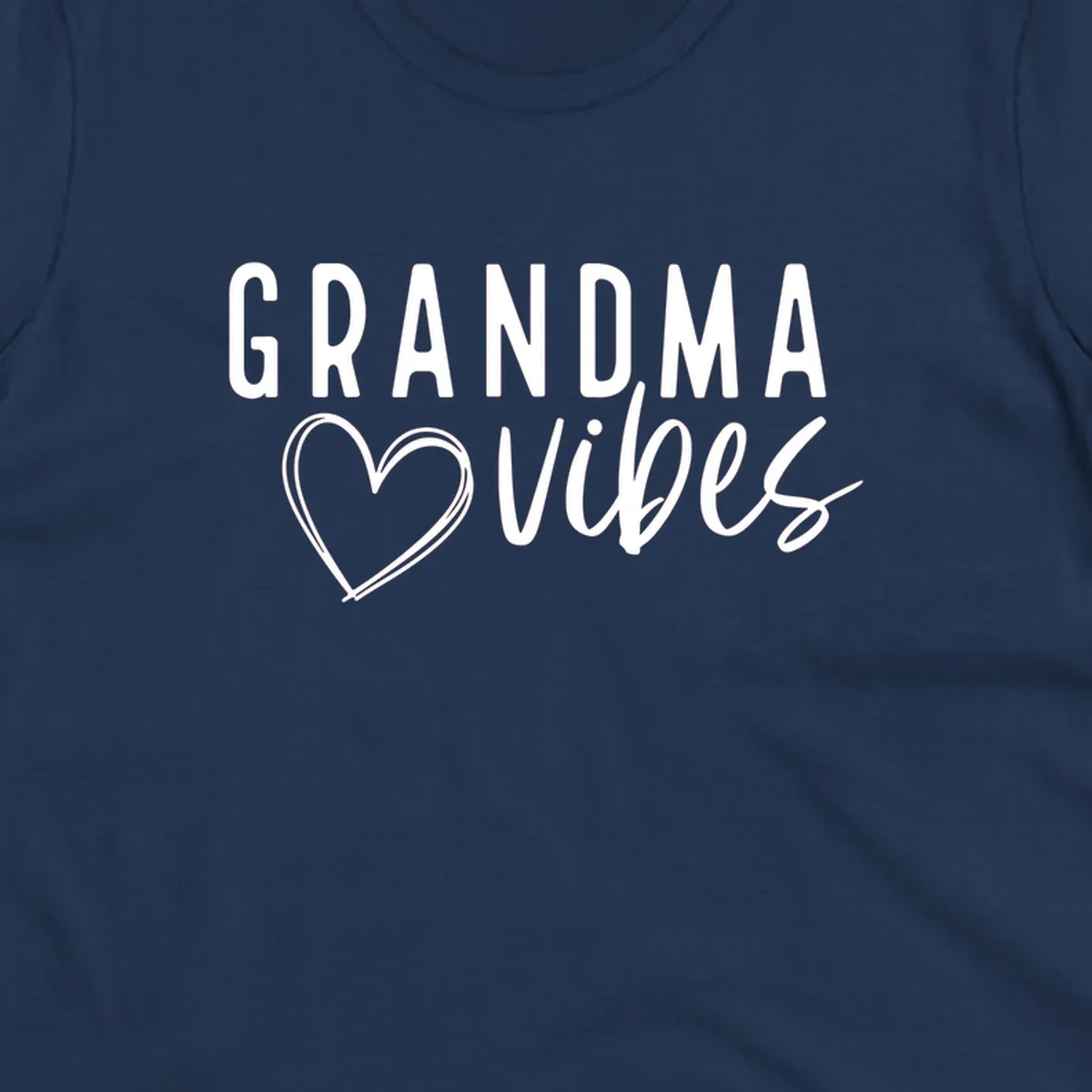 Grandma vibes text with a heart outline, white on black and black on white.