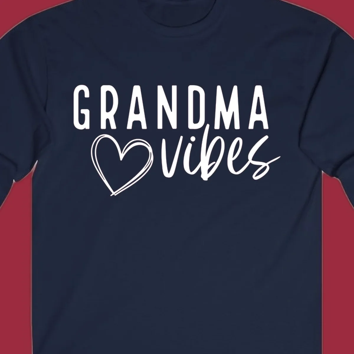 Grandma vibes text with a heart outline, white on black and black on white.