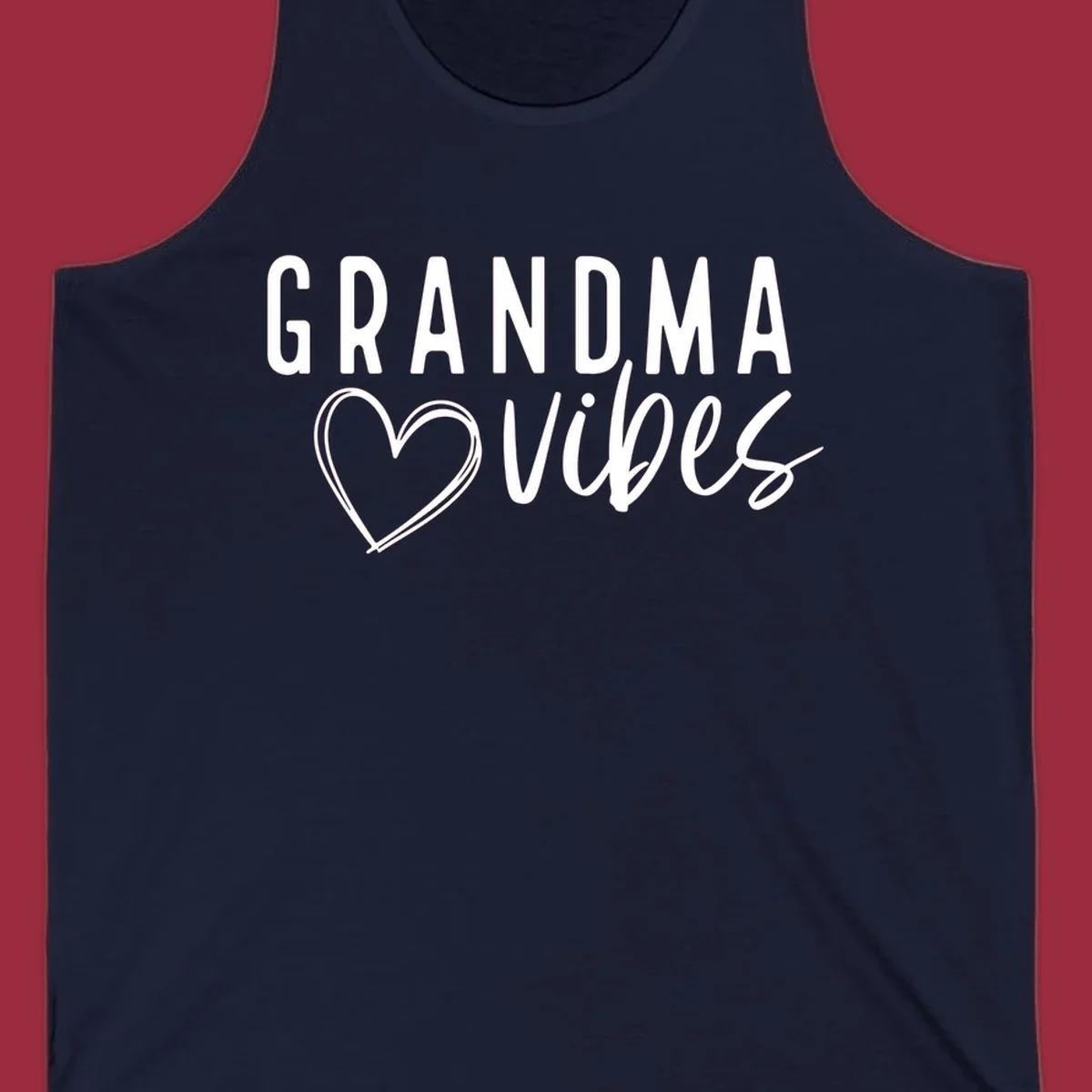 Grandma vibes text with a heart outline, white on black and black on white.