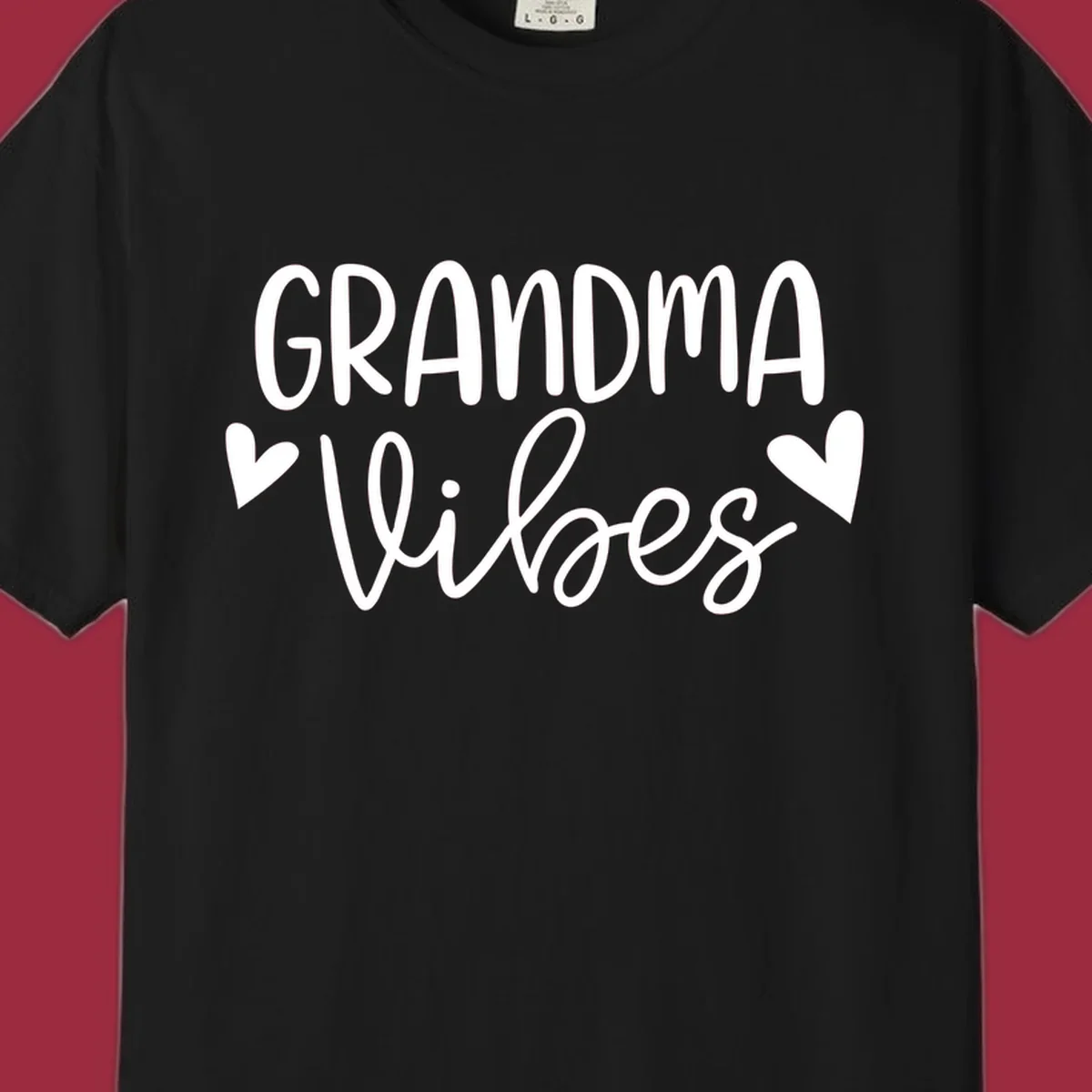 Grandma Vibes text with heart icons. Grandma-vibes.