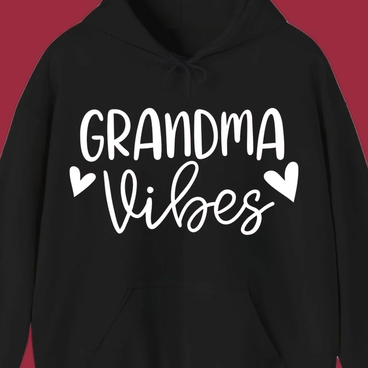 Grandma Vibes text with heart icons. Grandma-vibes.