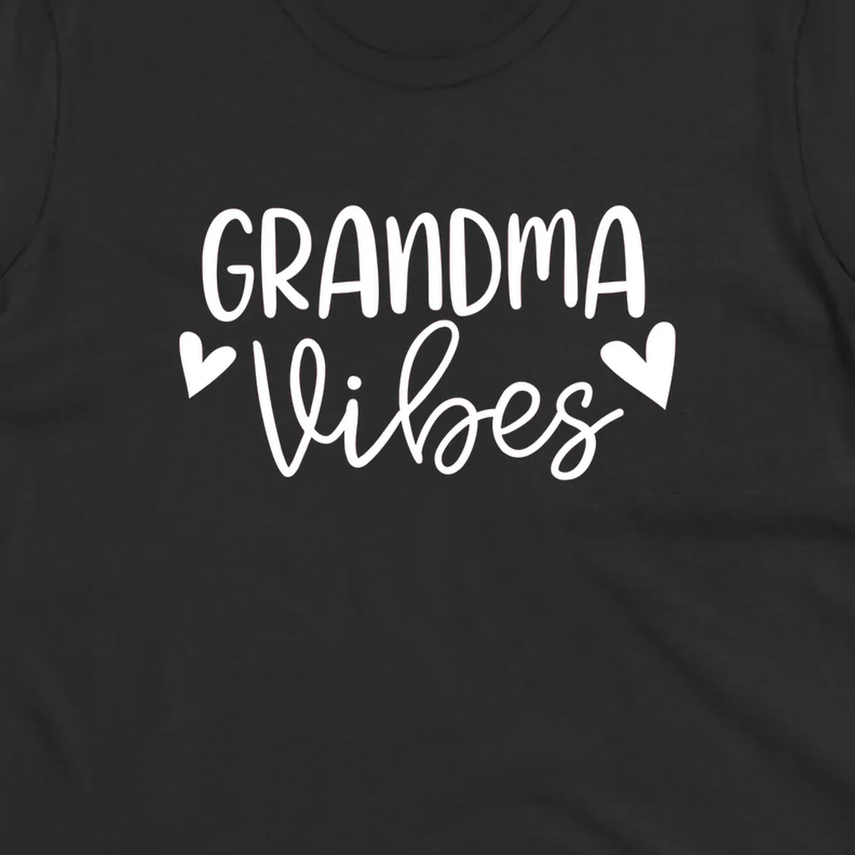 Grandma Vibes text with heart icons. Grandma-vibes.