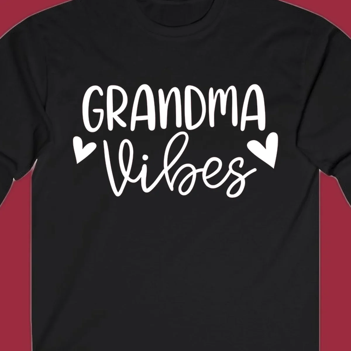 Grandma Vibes text with heart icons. Grandma-vibes.
