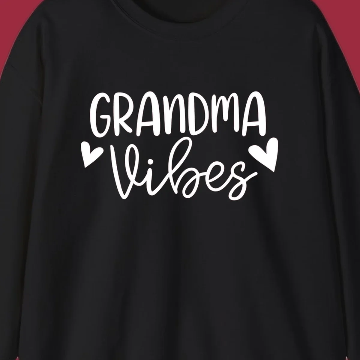 Grandma Vibes text with heart icons. Grandma-vibes.