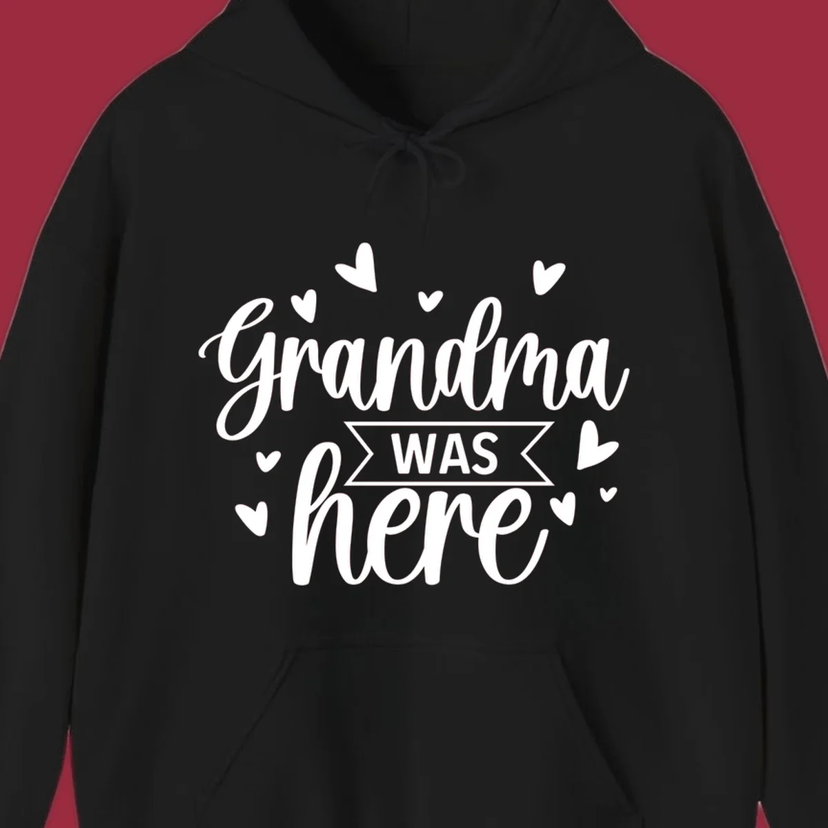Grandma Was Here text and heart graphic design.