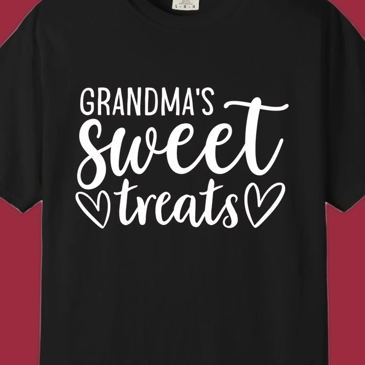 Grandma's Sweet Treats text design with heart outlines.