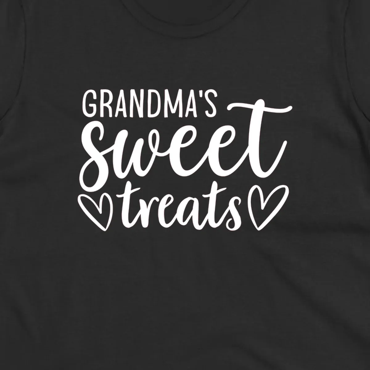 Grandma's Sweet Treats text design with heart outlines.