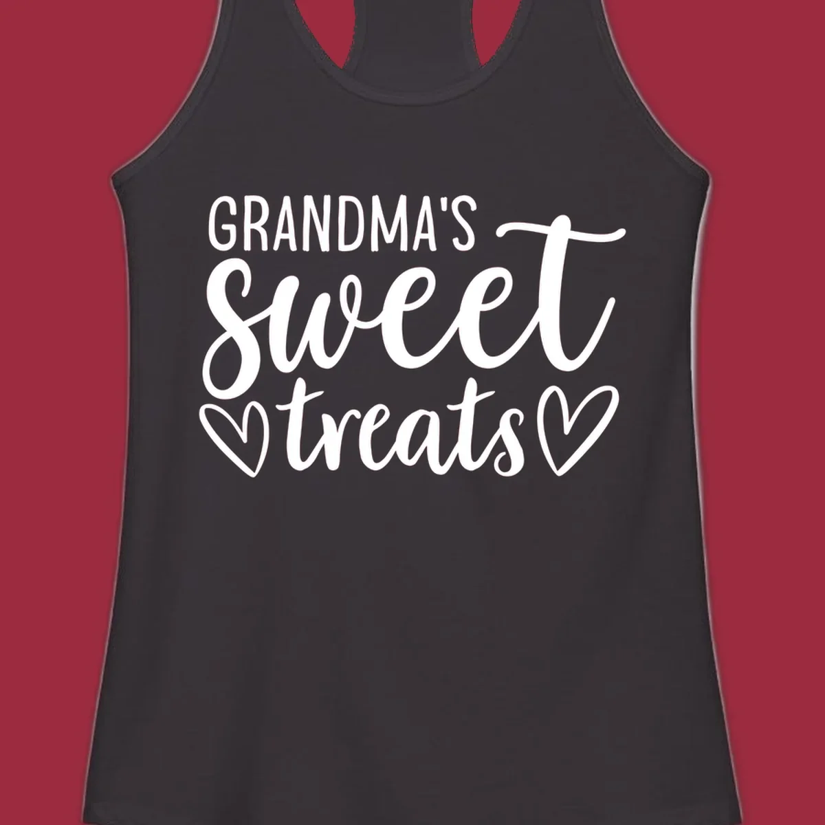 Grandma's Sweet Treats text design with heart outlines.