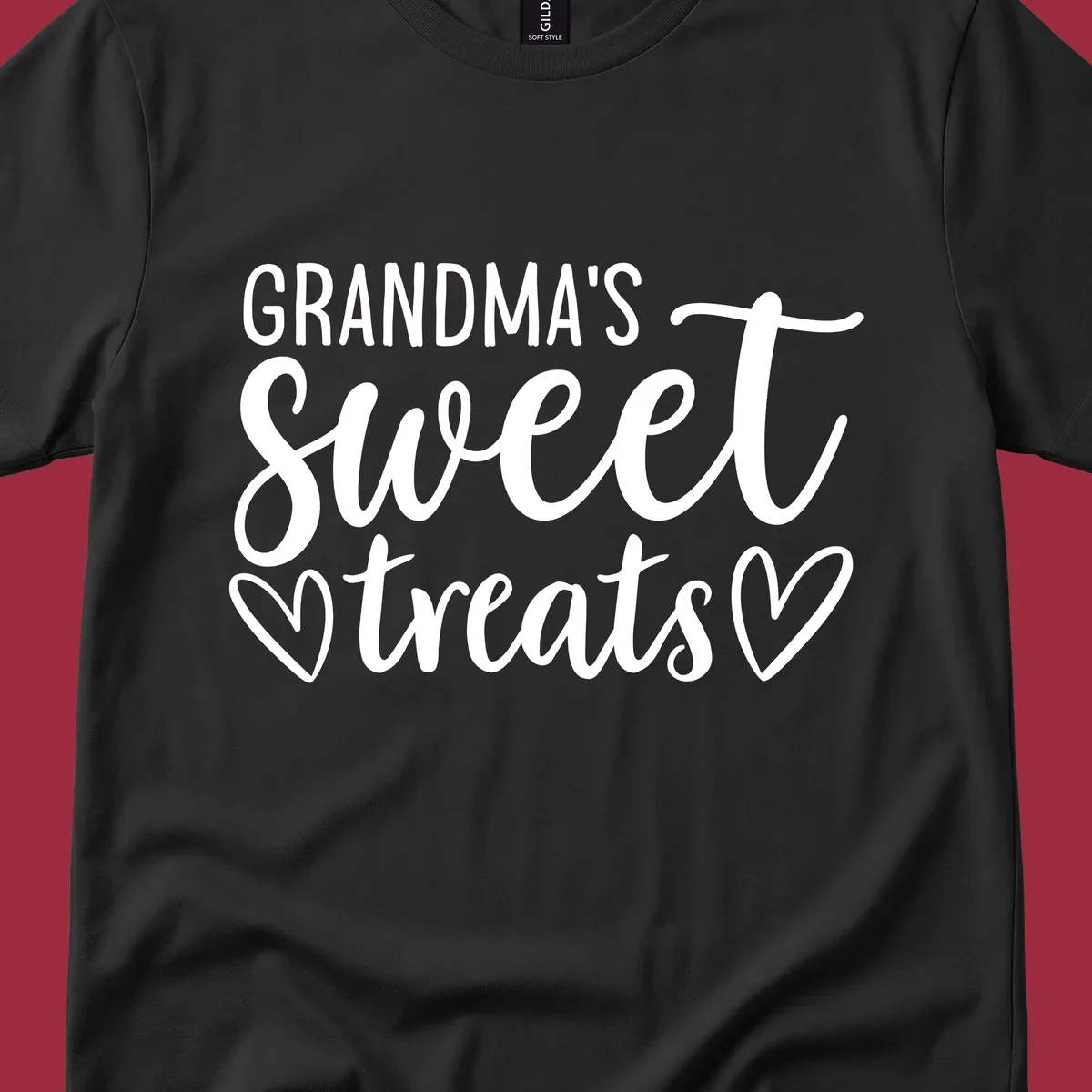 Grandma's Sweet Treats text design with heart outlines.