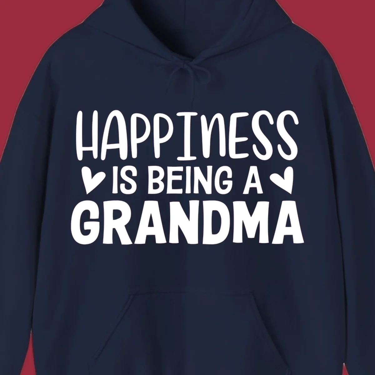 Happiness is being a grandma quote with hearts graphic.