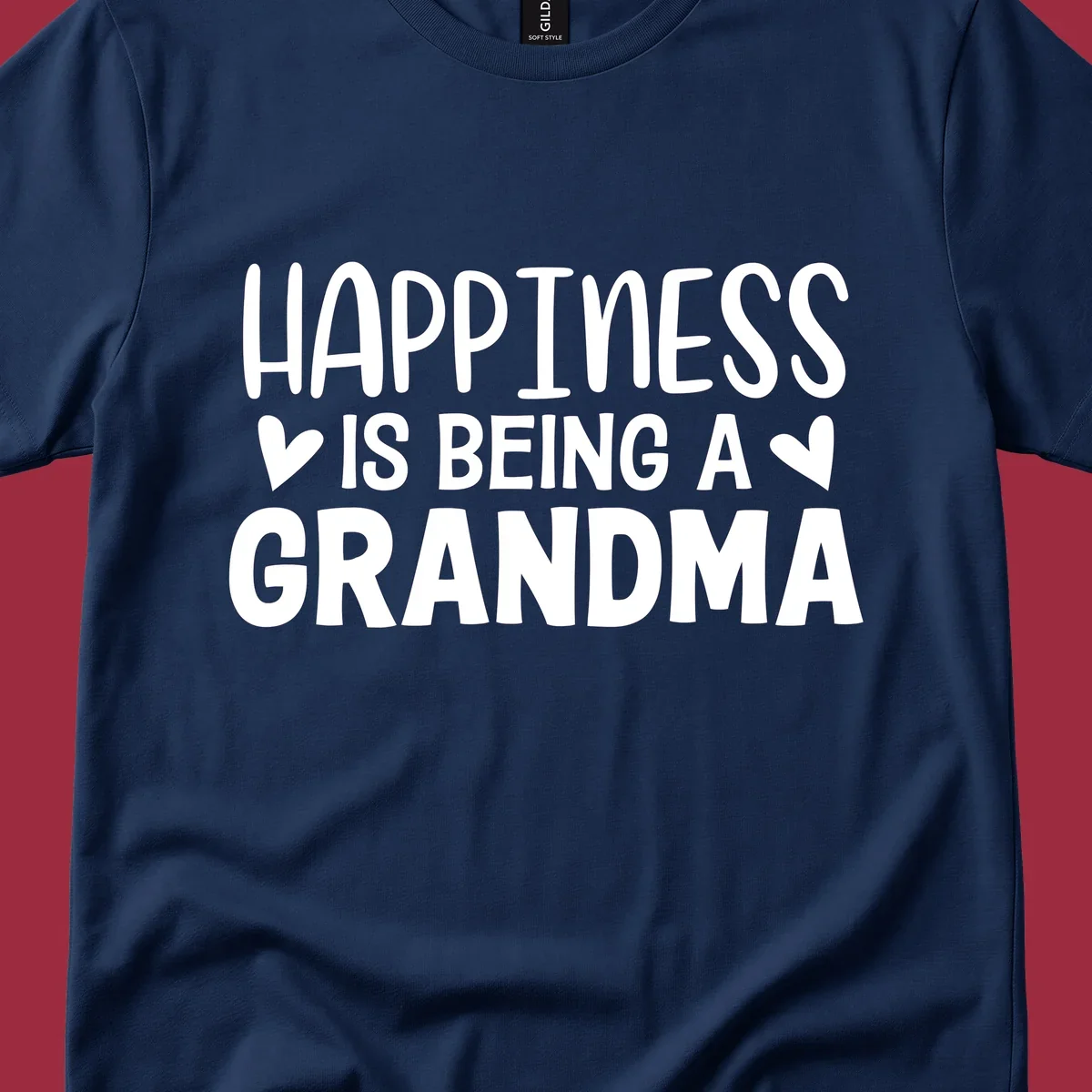 Happiness is being a grandma quote with hearts graphic.