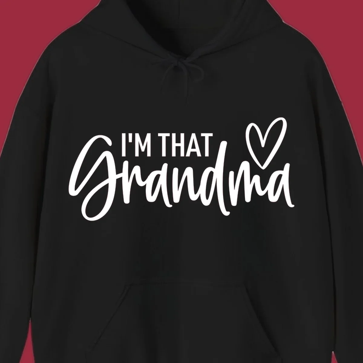 I'm That Grandma text with a heart, in white and black.