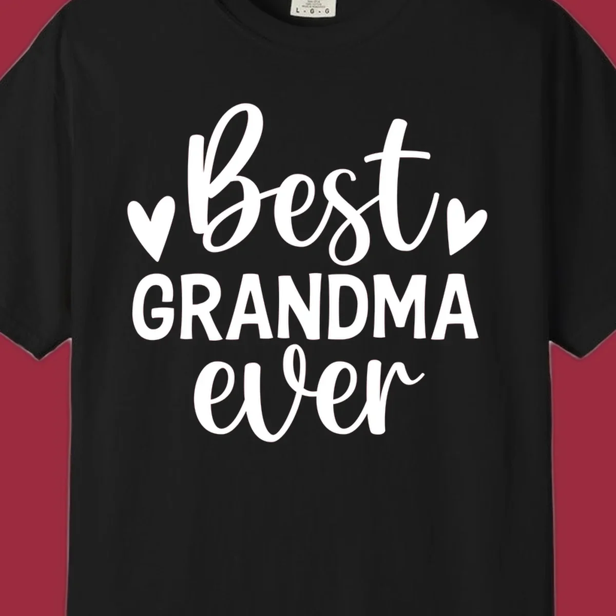 Best Grandma Ever typography design with hearts.