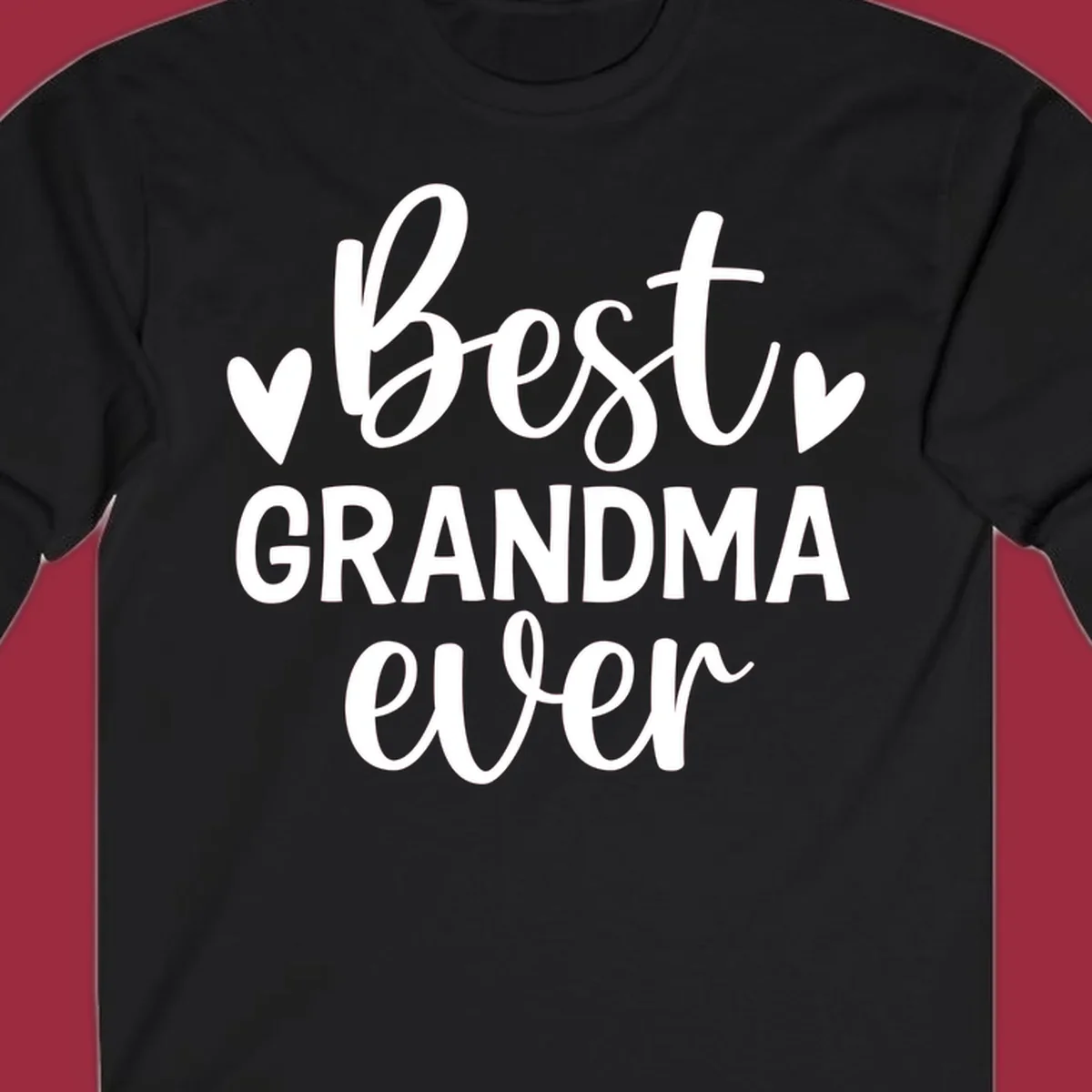 Best Grandma Ever typography design with hearts.