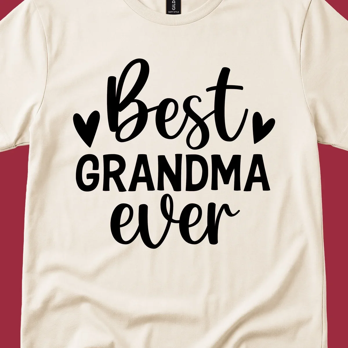 Best Grandma Ever typography design with hearts.