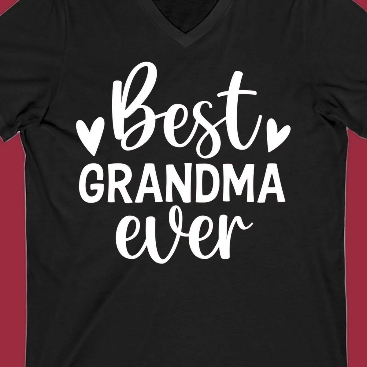 Best Grandma Ever typography design with hearts.