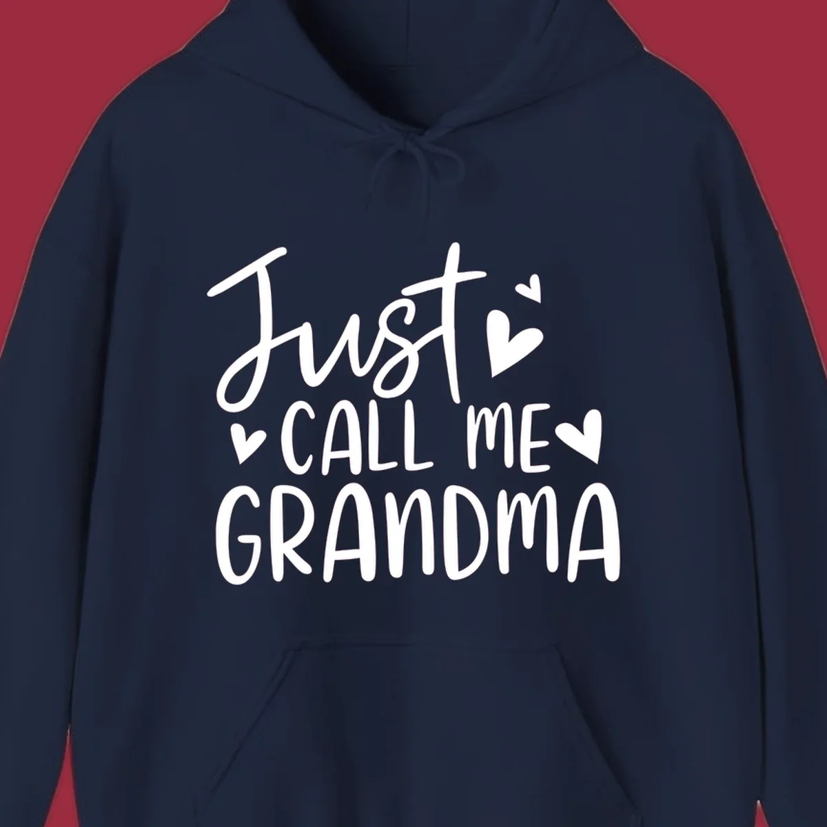 Just Call Me Grandma text with hearts graphic.