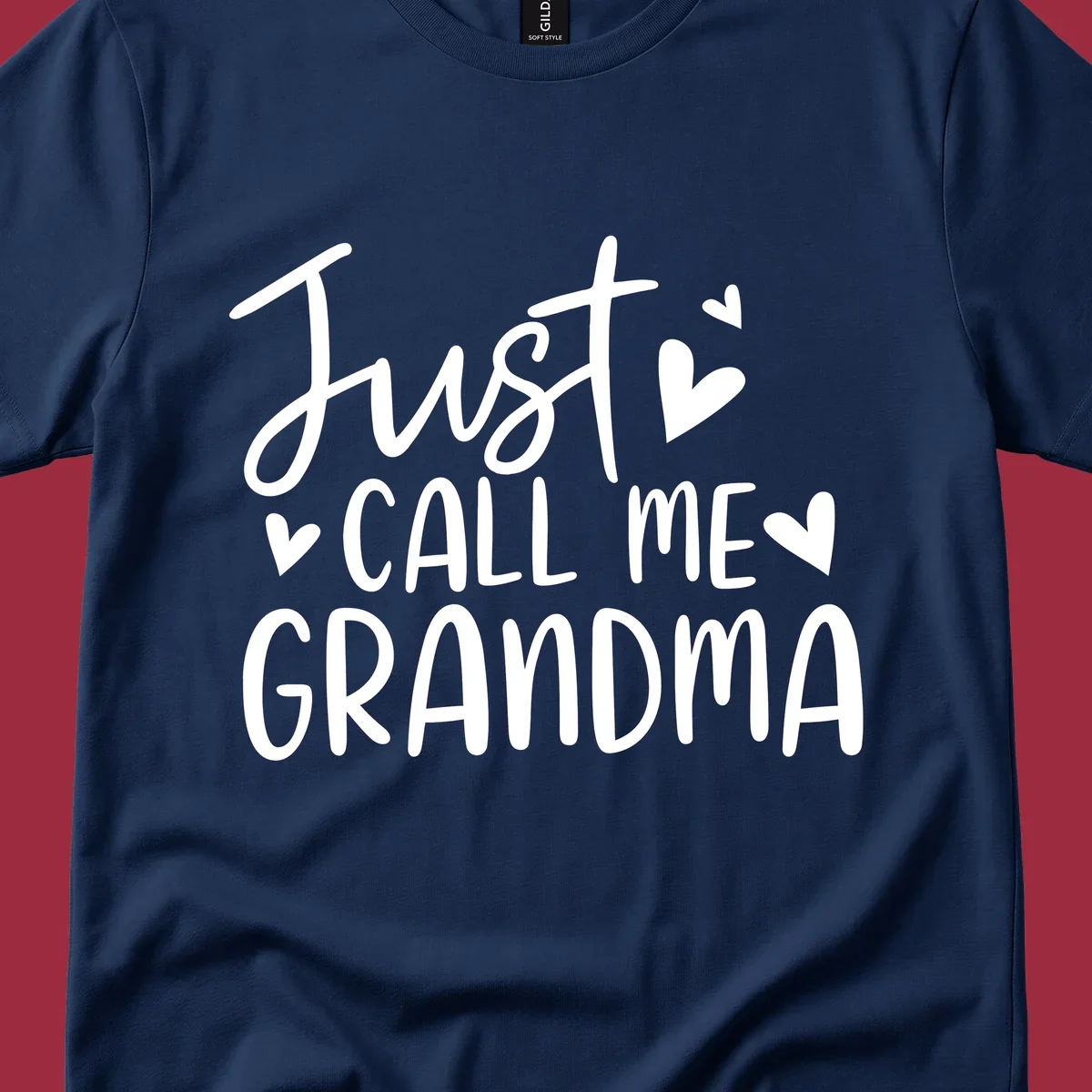 Just Call Me Grandma text with hearts graphic.