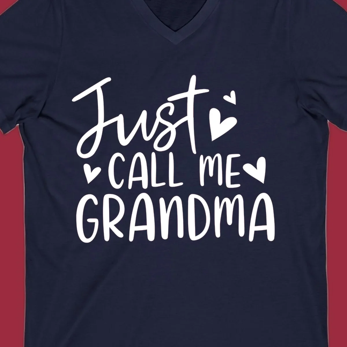 Just Call Me Grandma text with hearts graphic.