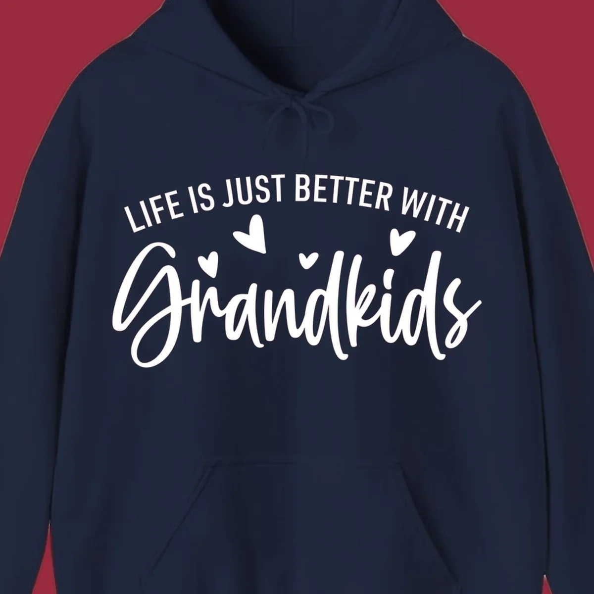Typography design with text 'LIFE IS JUST BETTER WITH Grandkids' and hearts, representing the grandparent life.