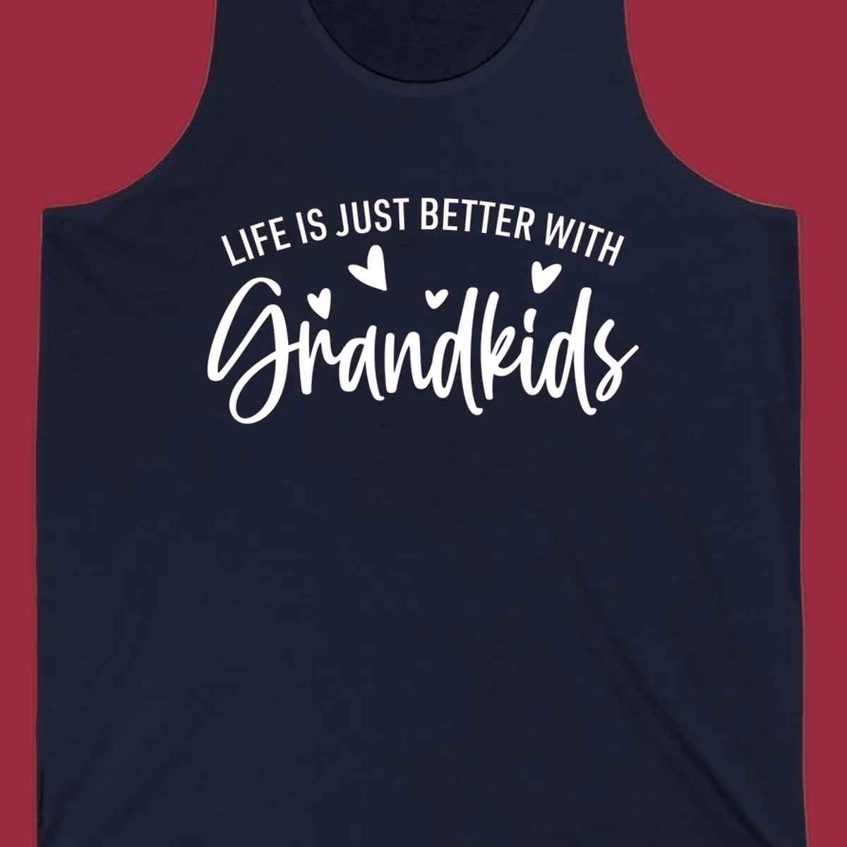 Typography design with text 'LIFE IS JUST BETTER WITH Grandkids' and hearts, representing the grandparent life.