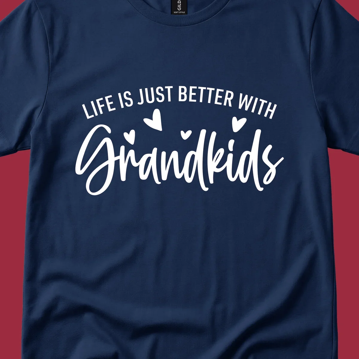 Typography design with text 'LIFE IS JUST BETTER WITH Grandkids' and hearts, representing the grandparent life.