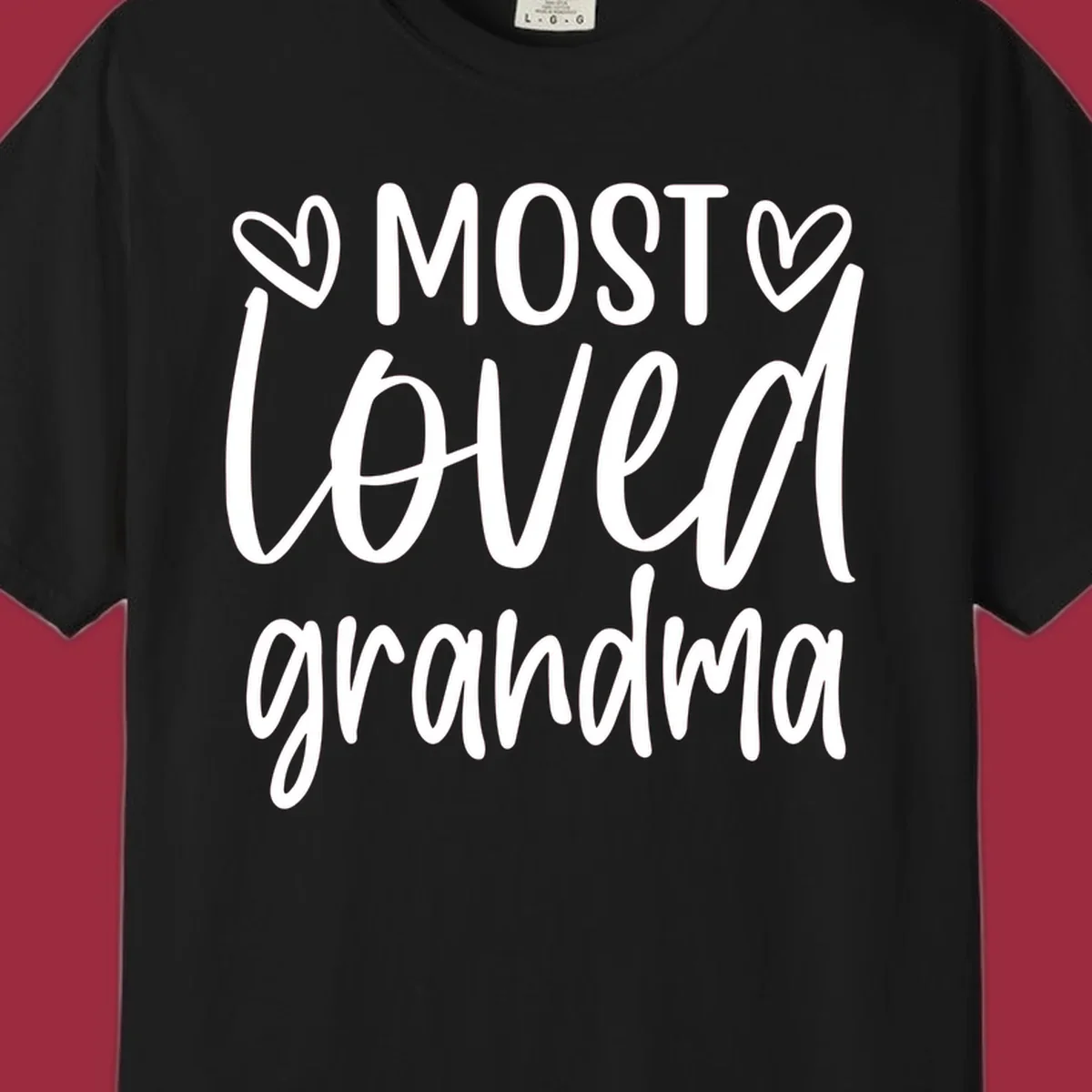 Most loved grandma typography design with hearts.