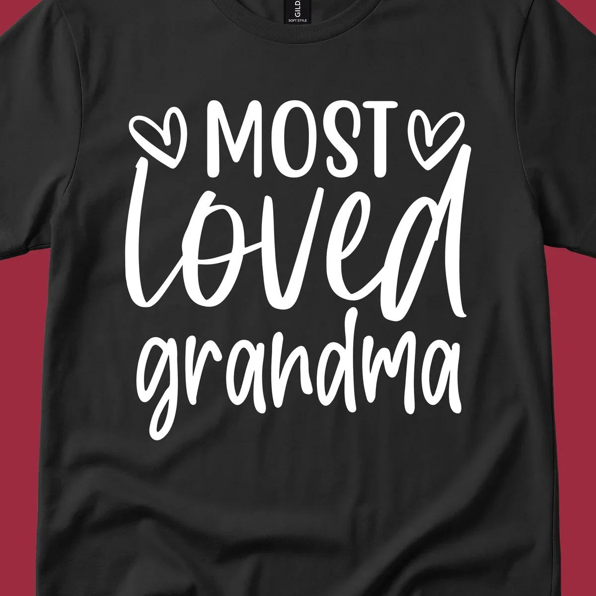 Most loved grandma typography design with hearts.