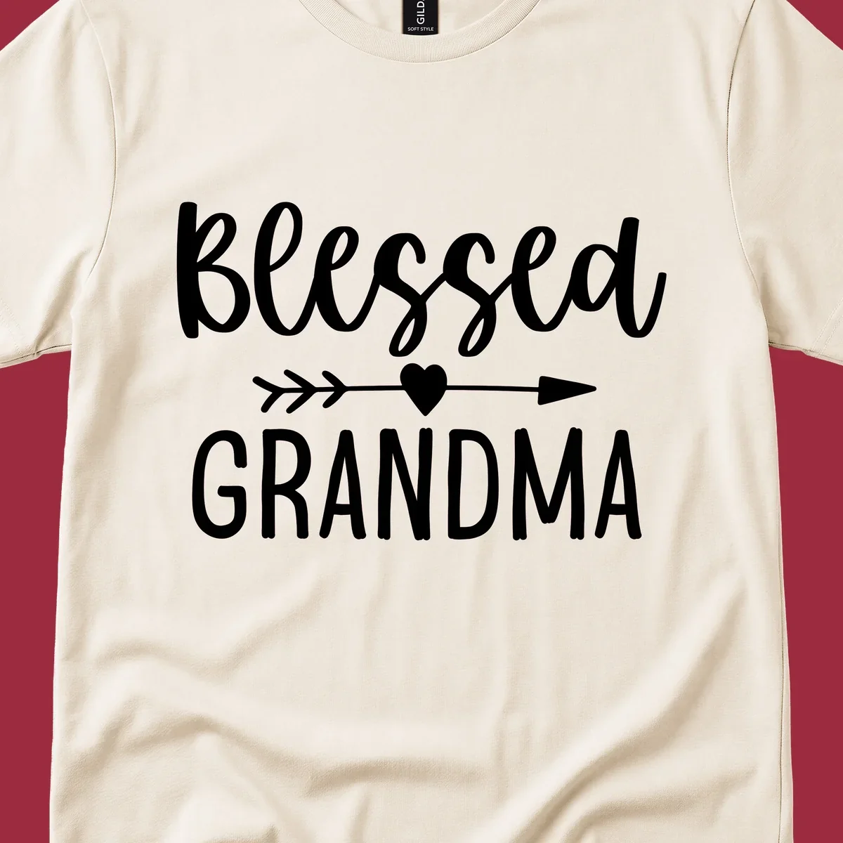 Blessed Grandma text with arrow and heart graphic