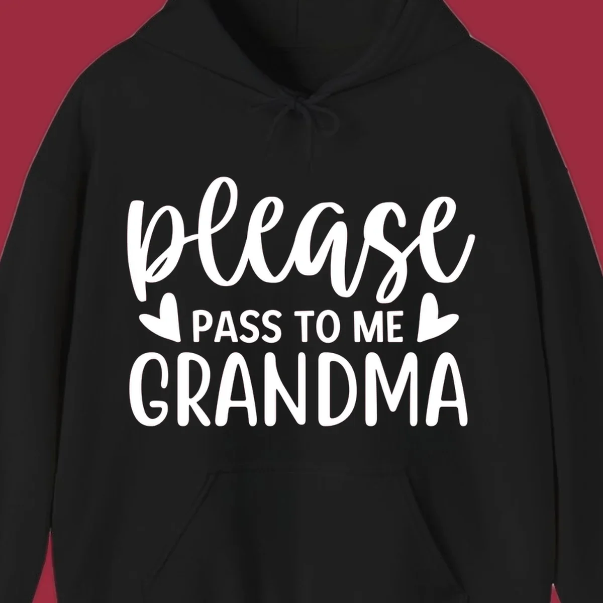 Grandma please pass me the snacks text design with heart accents.