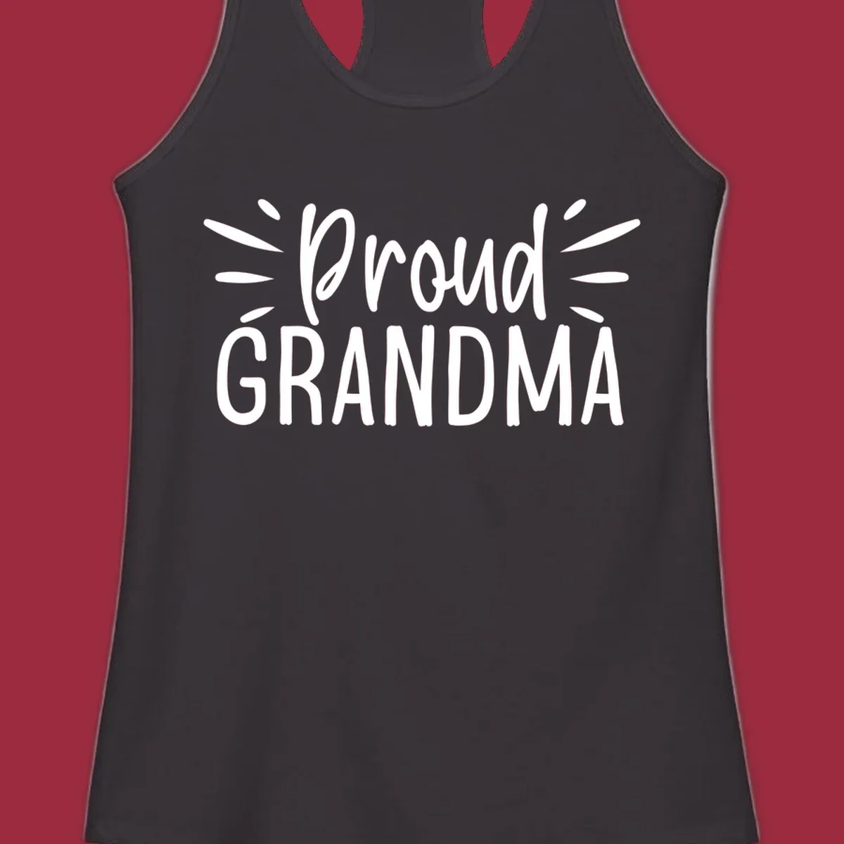 Proud Grandma text design with radiating lines. Proud-grandma.