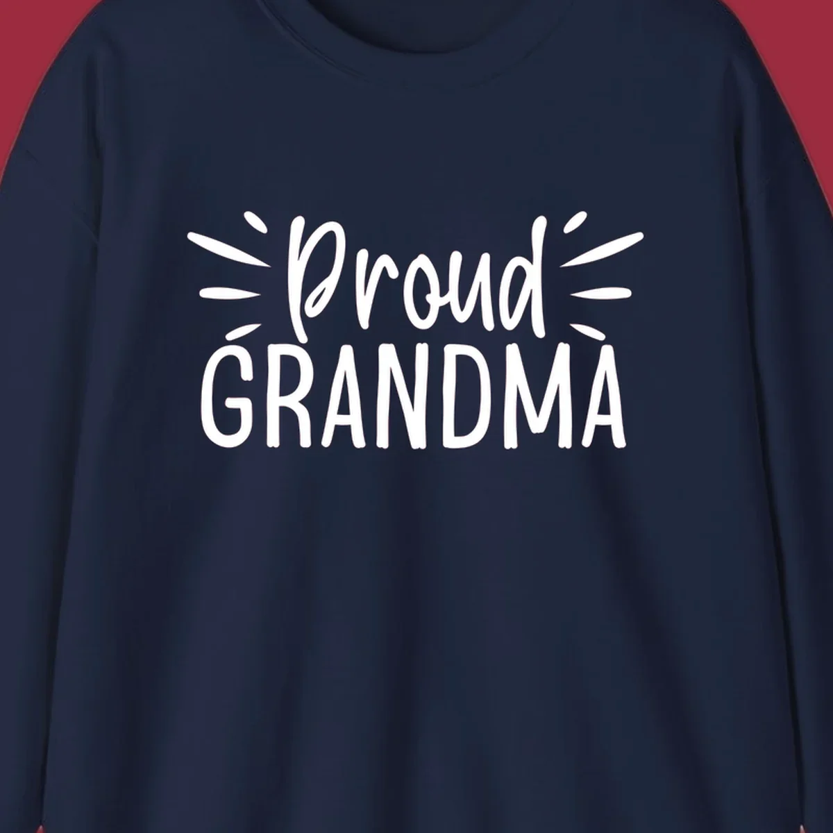 Proud Grandma text design with radiating lines. Proud-grandma.