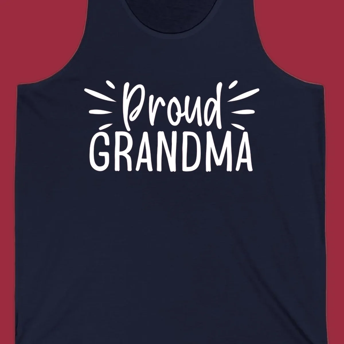 Proud Grandma text design with radiating lines. Proud-grandma.