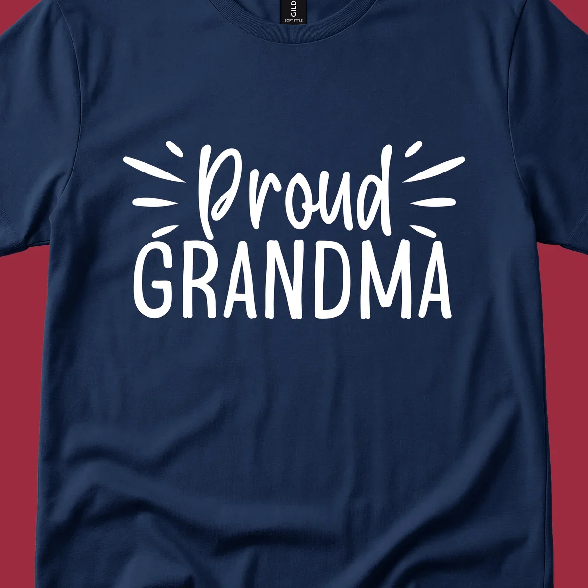 Proud Grandma text design with radiating lines. Proud-grandma.
