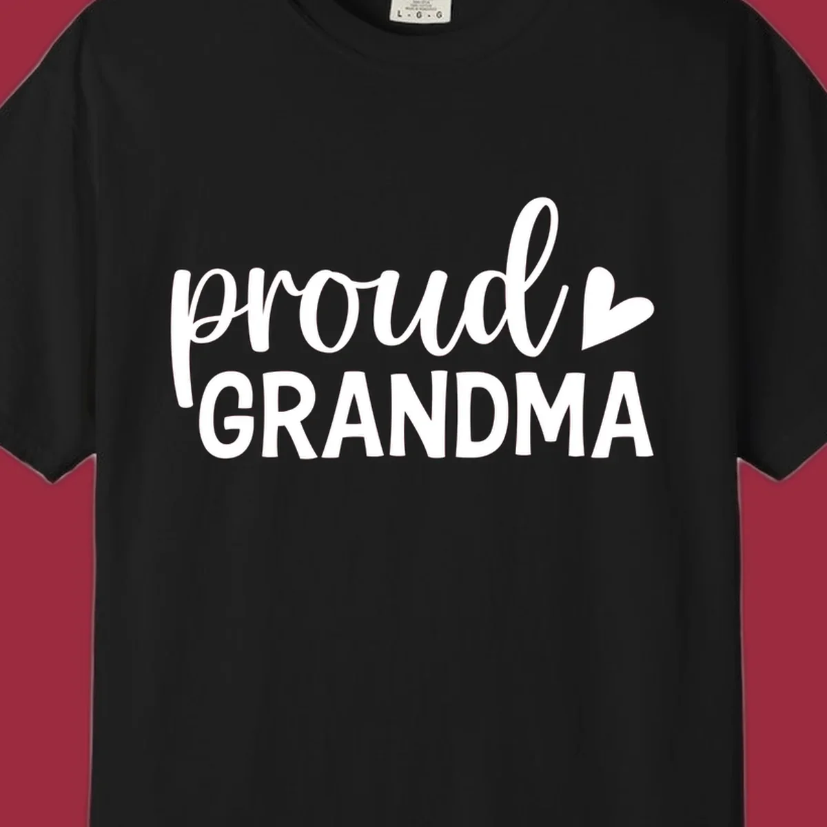 Proud Grandma text with a heart icon.