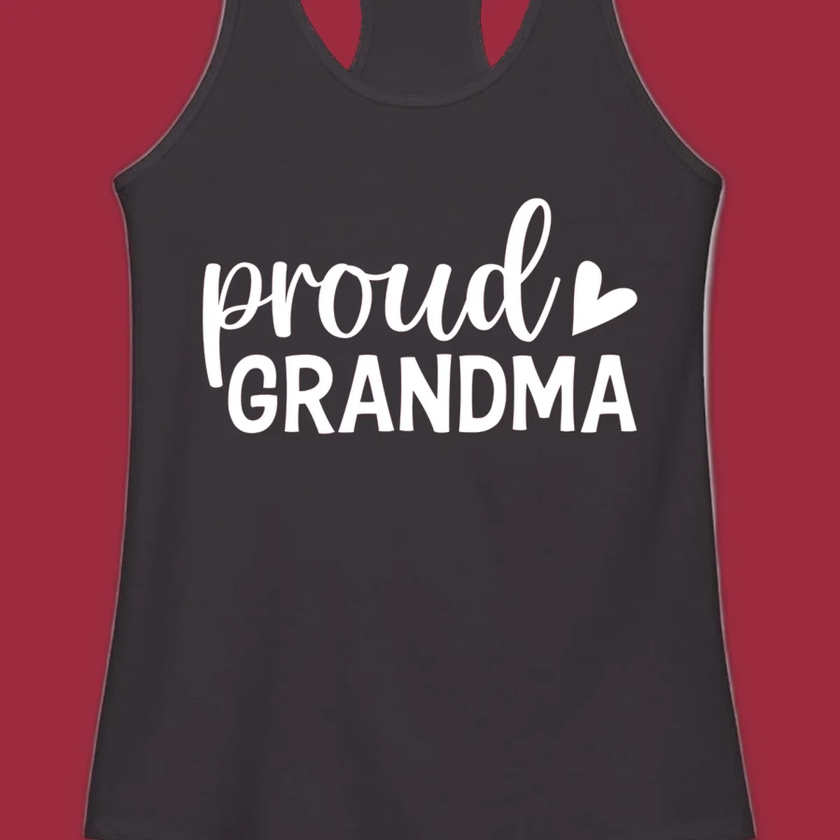 Proud Grandma text with a heart icon.