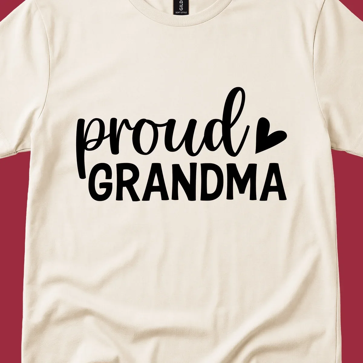 Proud Grandma text with a heart icon.