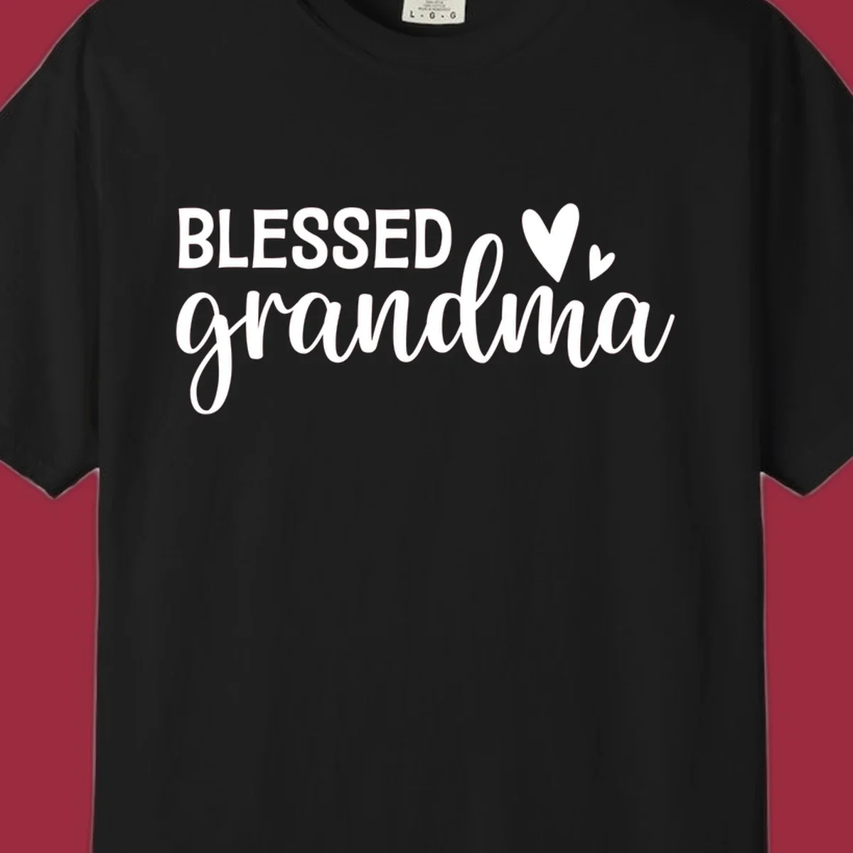 Blessed Grandma typography with heart icons.