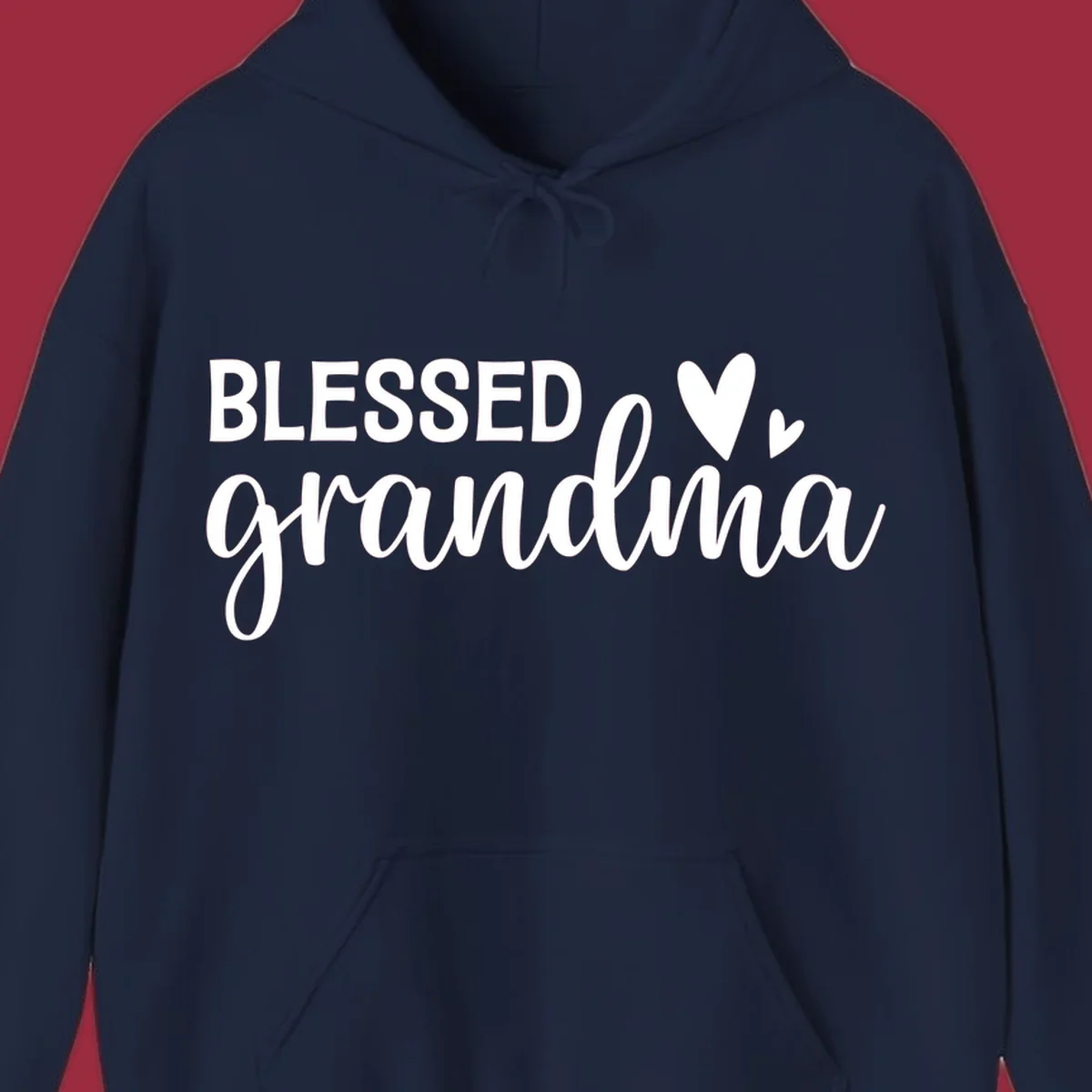Blessed Grandma typography with heart icons.