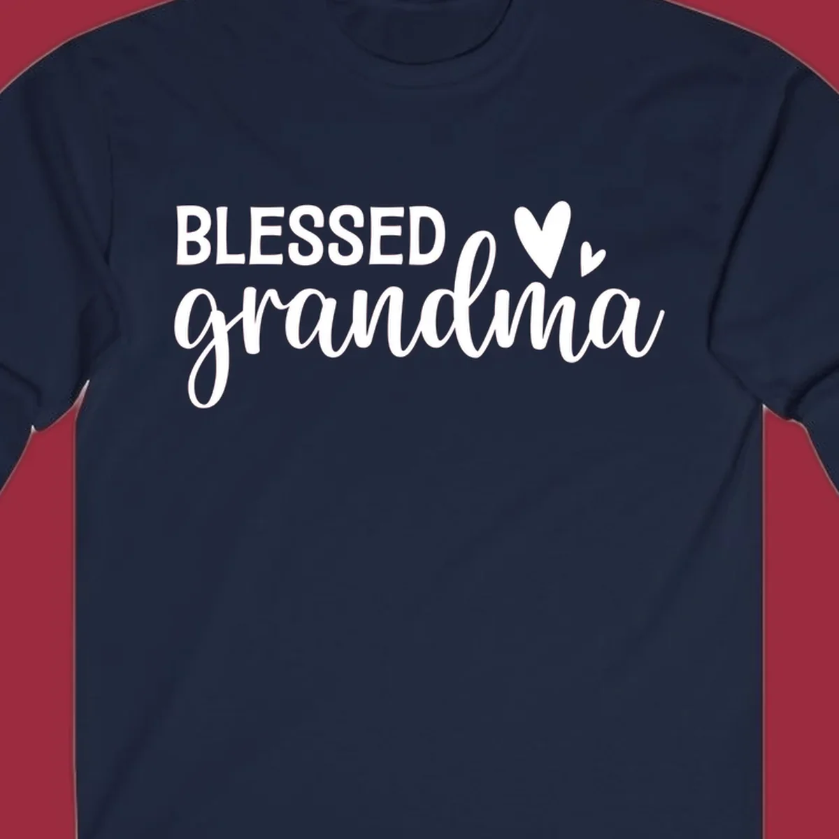 Blessed Grandma typography with heart icons.