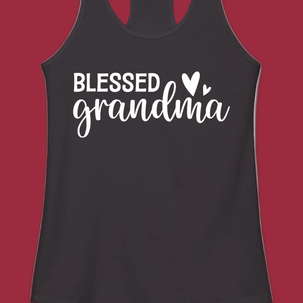 Blessed Grandma typography with heart icons.