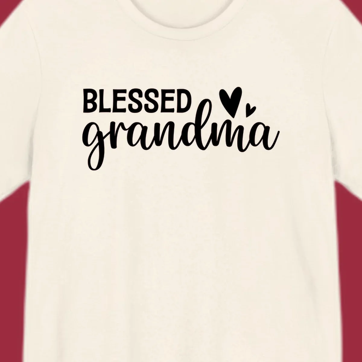 Blessed Grandma typography with heart icons.