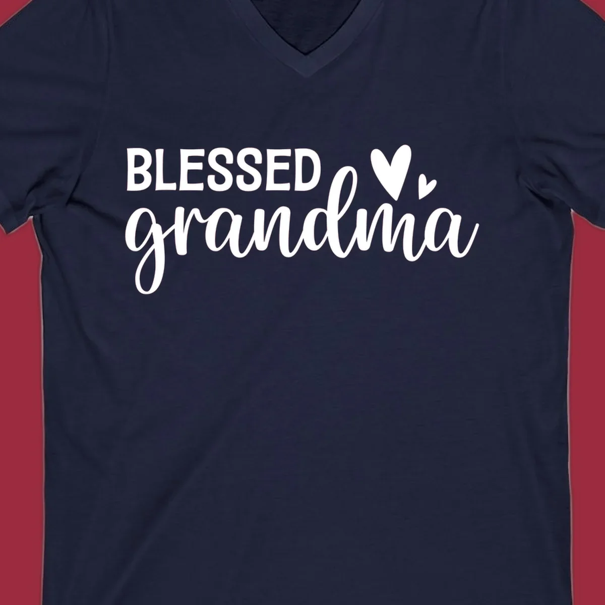 Blessed Grandma typography with heart icons.