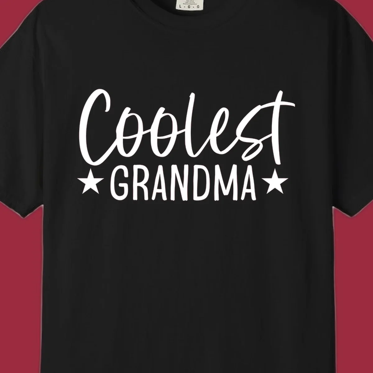 Coolest Grandma text design with stars.